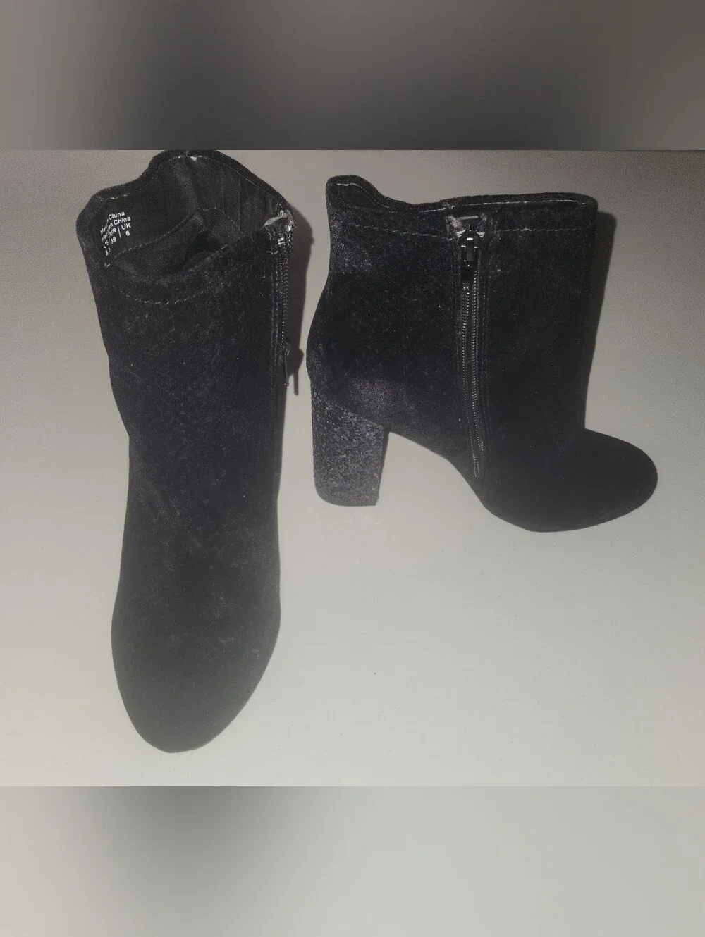 Call It Spring Women's Black Ankle Boots W/ Blue Embellished Heels Size 8.5